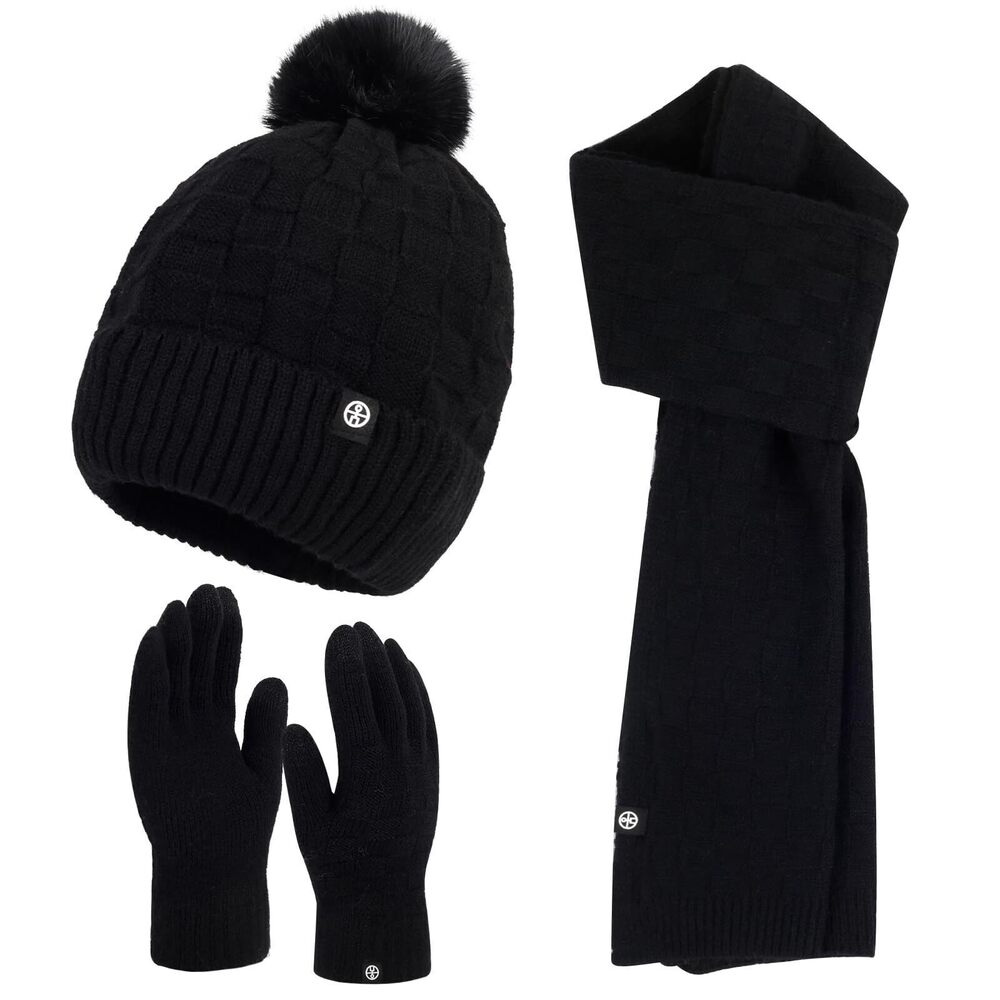 6511 Winter Hat Gloves Scarf Set Knitted Touchscreen Glove Long Scarves